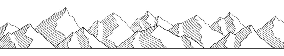 Mountain range graphic black white long landscape sketch illustration vector 