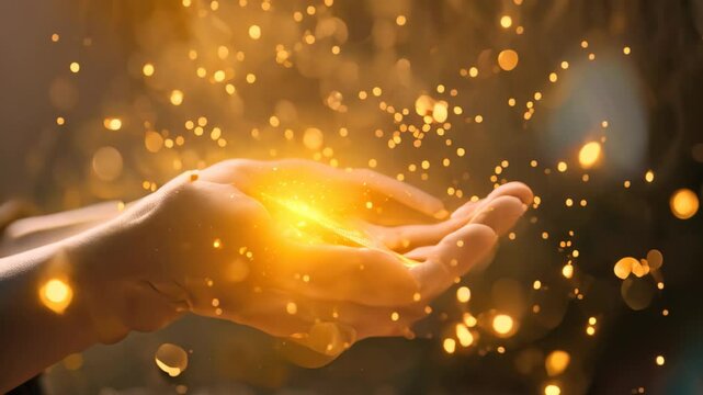 A hand of a person holding a glowing golden light, Incorporating interactive elements into digital marketing content