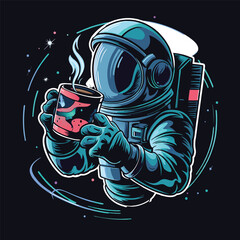 astronaut drink coffee vector illustration design, the design for a t-shirt and more © Ranadhie