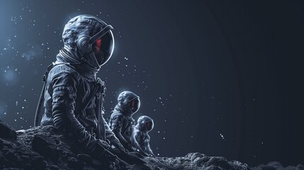 Obraz premium Astronauts exploring space, dark background