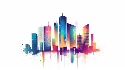 Obraz premium Vibrant Cityscape with Colorful Splashes