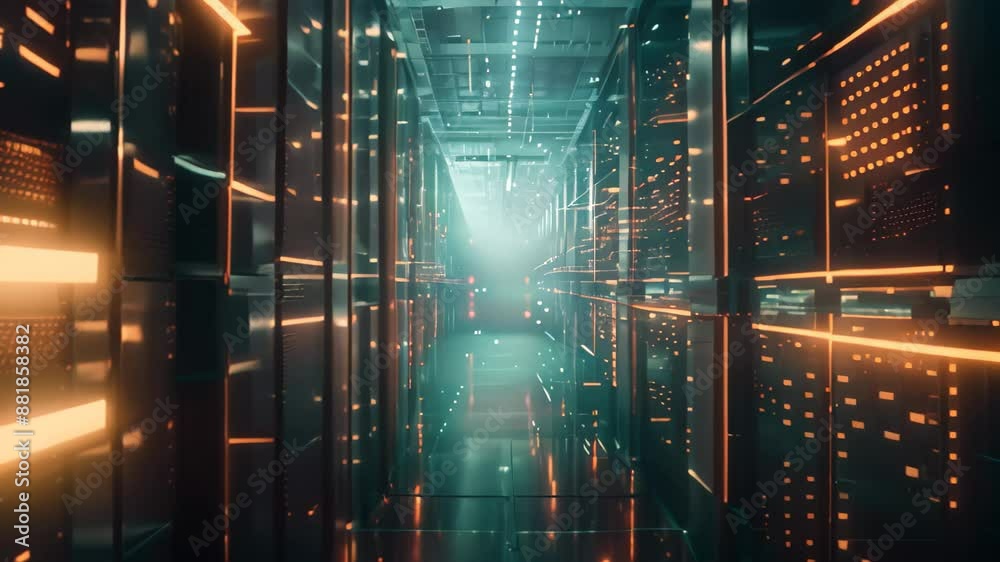 Aufkleber data center with red lights, interpret the concept of data backup and redundancy using ai-generated 