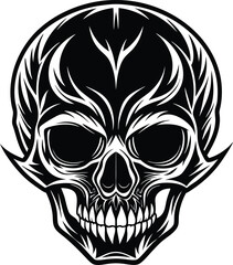 Skull Black and White Vector illustration, Skull Minimalist and Simple Silhouette Vector, Skull icon, tattoo, human, pirate
