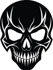 Skull Black and White Vector illustration, Skull Minimalist and Simple Silhouette Vector, Skull icon, tattoo, human, pirate