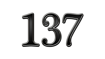 black metal 3d design of number 137 on white background.