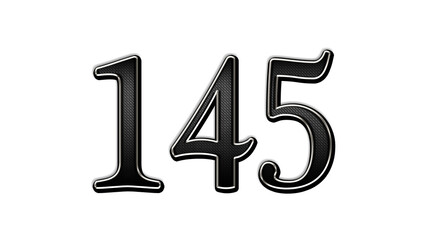 black metal 3d design of number 145 on white background.