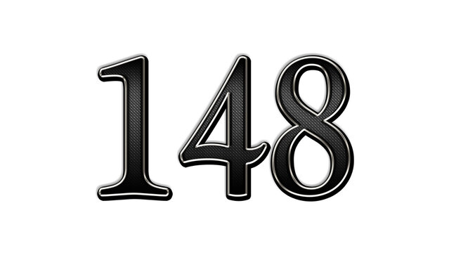 black metal 3d design of number 148 on white background.
