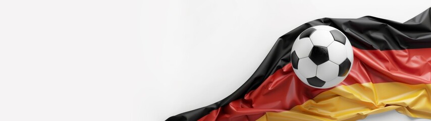 Naklejka premium EM European Championship 2024 Sport concept background banner illustration - Soccer football and waving german flag, germany, isolated on white background banner..