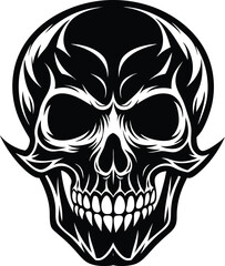 Skull Black and White Vector illustration, Skull Minimalist and Simple Silhouette Vector, Skull icon, tattoo, human, pirate