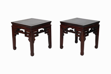 Antique chinese side tables pair dark wood asian furniture vintage end tables decor on transparent background