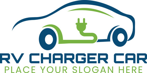 rv charging car., electric car. Icons electric vehicle charging station. Isolated electric car with cable, finger up, start vector design