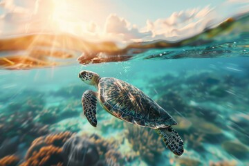 Sea Turtle Swimming in the Tropical Ocean