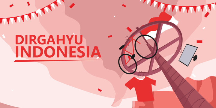Indonesian independence 17 August 1945 79th anniversary of Indonesian freedom and patriotism on a red and white background.