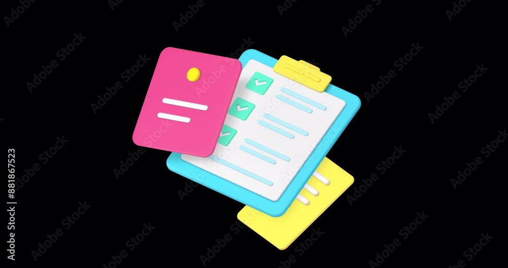 Poster business effective planning time management task to do checklist 3d icon animation with alpha channe