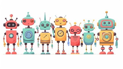Fototapeta premium Cute colorful robots cartoon illustration.