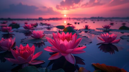 The breathtaking view of the Red Lotus Sea in Nong Harn, Udon Thani, Thailand, filled with vibrant colors and serene beauty