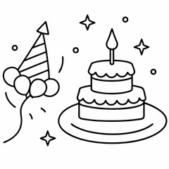 a birthday cake vector line art, 