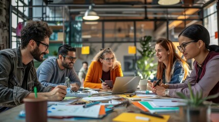 Obraz premium Office teamwork collaboration, brainstorming meeting, diverse team dynamics