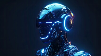 Futuristic AI concept with neon blue highlights
