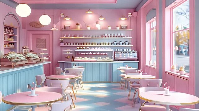 3D cute small pink store building isolated on pastel colour background