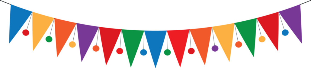 Colorful paper party garland or bunting flags with rope isolated on transparent background. © ShafiqGFX