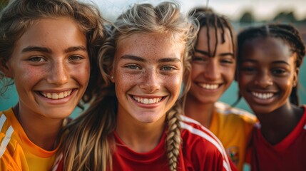 A united group, smiling and confident, declares, &yacute;We&yacute;re all team players