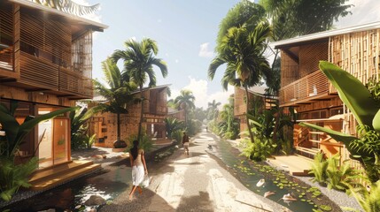 Obraz premium Tropical Bamboo Architecture in a Lush Paradise