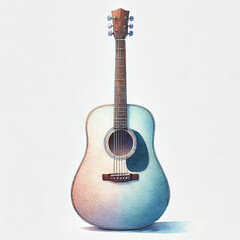 Obraz premium Artistic Acoustic Guitar on White Background.