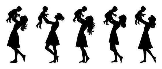 mother holding her baby silhouette black filled vector Illustration icon