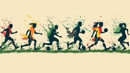 Silhouettes of Soccer Players with Colorful Splashes.