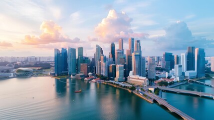 Fototapeta premium A bustling tech city with towering skyscrapers, intricate network of bridges and roads, representing modern infrastructure and connectivity