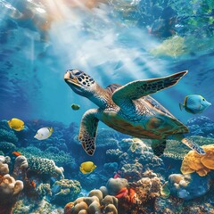 Fototapeta premium Sea Turtle Swimming.