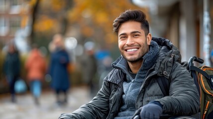 An inspiring Asian Indian male participant in a wheelchair, with a confident smile, shares his knowledge and experience in a seminar