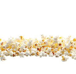 Popcorn poured out in horizontal line, isolated on Transparent background. 