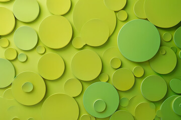 Circles texture pattern background.  green and yellow abstract 3D background with rounds, textured geometric backdrop. Geometric shapes overlap creating harmonious abstract composition. 