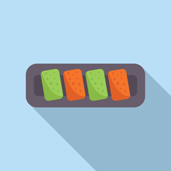 Four colorful maki rolls are being served on a tray