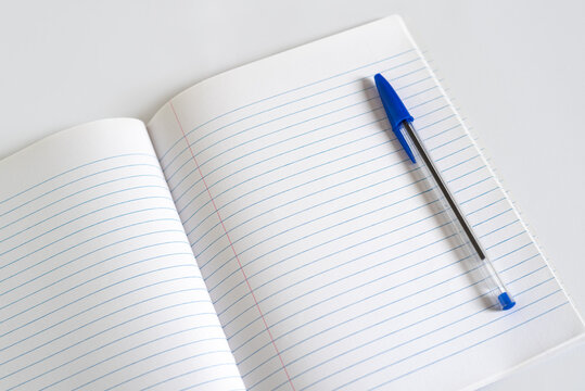 Carnet &agrave; lignes avec un stylo bleu, cahier et stylo bleu, bloc note