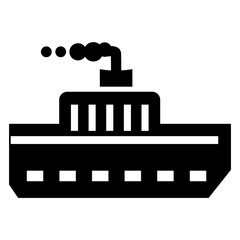 Black and White Steamship Icon - Water Transportation
