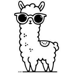 Cute Llama Silhouette Vector Illustration with Sunglasses, Adorable Llama Vector Collection with Fun and Playful Designs, Whimsical Llama Silhouette Set in Black Outline for Festive Designs