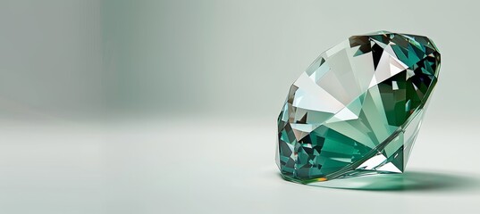 A large, clear, green diamond, multifaceted and sparkling, isolated on a white background.