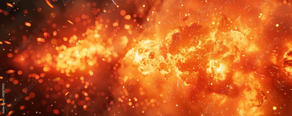 Wall mural a fire background with an explosion, flames bursting outward and creating a powerful and dynamic vis