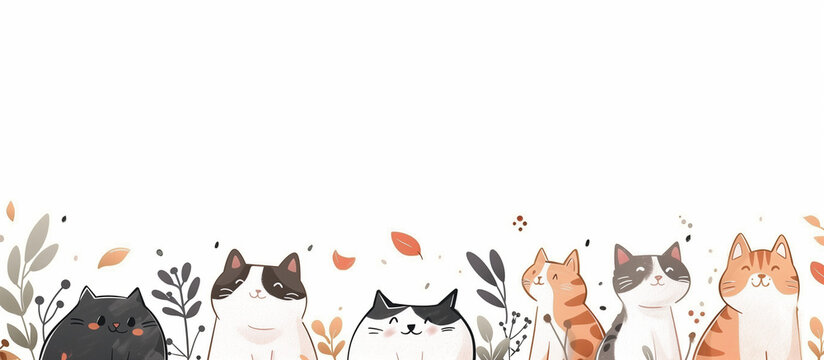 white background illustration with world cat day festival cute cats, for banner design, Ai generated Images