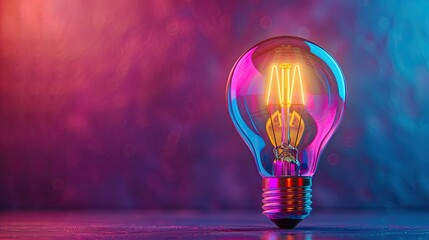 a colorful glowing idea bulb lamp, visualization of brainstorming and creative thinking