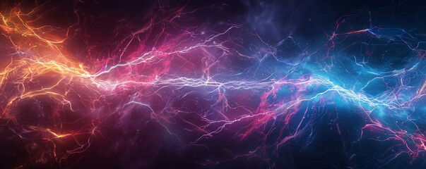 A powerful energy background featuring electric currents and glowing lines crisscrossing against a dark backdrop, evoking a high-energy atmosphere.