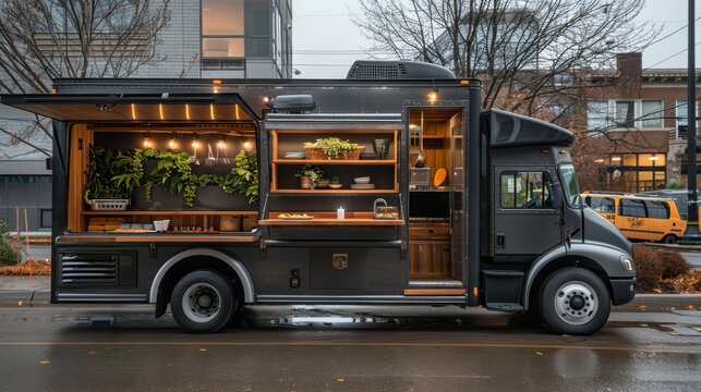 Mobile Food Truck: Offers a tantalizing array of food and drinks from a mobile setup, featuring a specialized menu that caters to diverse tastes and locations.
