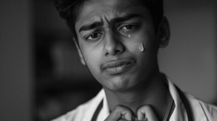 Obraz premium A Tear of Sorrow in a Black and White World