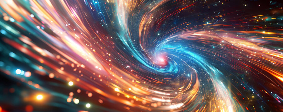 A dynamic energetic background showcasing bright, colorful streaks of light and swirling vortexes, evoking a high-energy atmosphere.