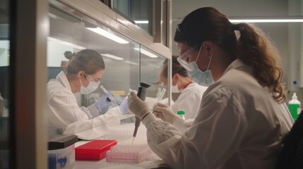 Obraz premium Lab Technician Working With Pipettes and Test Tubes