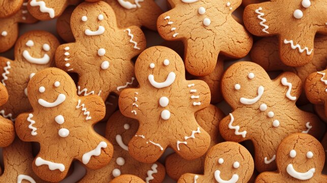 Festive Homemade Gingerbread Cookies A Background of Sweet Holiday Treats with Icing Decoration