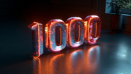 Neon shiny glowing light one thousand (1000) letter typography celebration background design